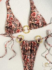 两件套女士花卉图案时尚性感上衣和女士花卉性感泳裤夏季