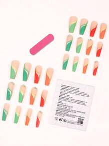 Upgrade je look met 24pcs Franse Groovy Swirl lange doodskist gestreepte volledige dekking druk op nep nagel kit druk op nagels nagelbenodigdheden