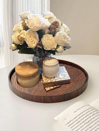 1 pieza Bandeja de madera para exhibición de joyas bandeja decorativa de alta gama para el recibidor, dormitorio, sala de estar, bandeja de madera redonda/cuadrada, estilo minimalista japonés, para el hogar, cafetería, soporte de tarta