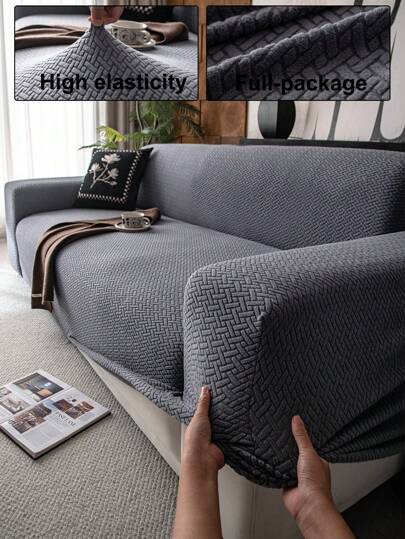 1pc Elastic All-Inclusive Jacquard Solid Color Sofa Cover, Minimalist Design Pet-Friendly Anti-Slip Anti-Dirt Anti-Scratch, Suitable For Spring, Summer, Autumn, Winter, Machine Washable, Home Decor, Holiday Decoration
