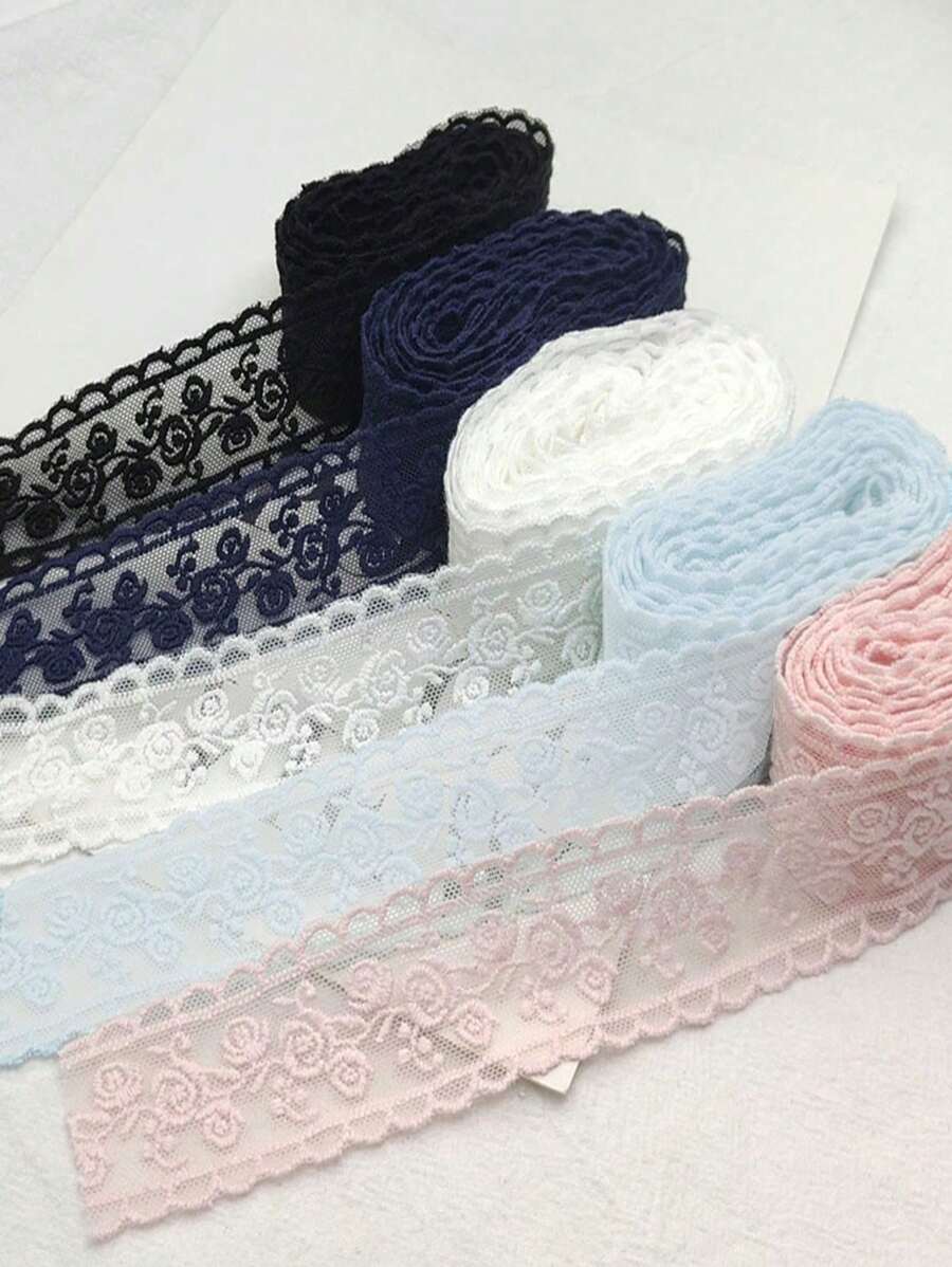 1 Yard Embroidered Floral Clothing Sewing Material, Lace Ribbon Fabric For Diy Hair Accessories And Bow Knot - Multicolor - View 1