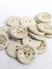 50pcs/Pack Vintage 2-Hole Wooden Heart Engraved Buttons, Suitable For Sweater, Knitwear, DIY Craft Decoration