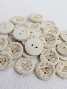 50pcs/Pack Vintage 2-Hole Wooden Heart Engraved Buttons, Suitable For Sweater, Knitwear, DIY Craft Decoration