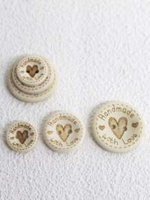 50pcs/Pack Vintage 2-Hole Wooden Heart Engraved Buttons, Suitable For Sweater, Knitwear, DIY Craft Decoration