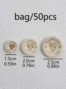 50pcs/Pack Vintage 2-Hole Wooden Heart Engraved Buttons, Suitable For Sweater, Knitwear, DIY Craft Decoration