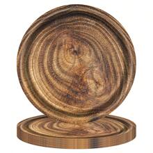10pcs-Suitable For 10 Guests Vintage Woodgrain Party Disposable Paper Plates Vintage Woodgrain Party Tableware Disposable Round Dinner Plates Tableware Holiday Celebration Birthday Party Banquet Tea Party Wedding Exquisite Craftsmanship Fashionable Collocation