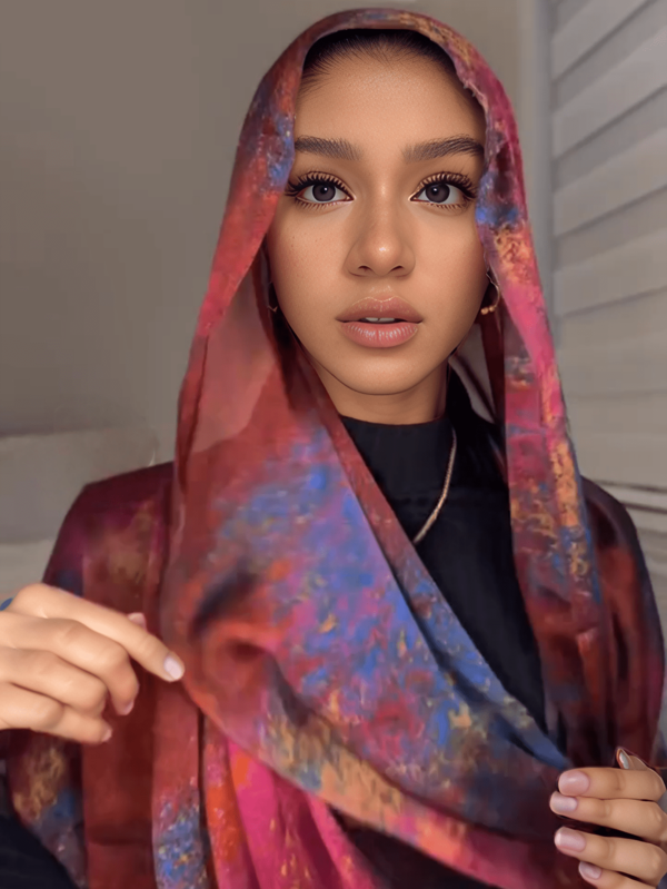 1 pezzo Scialle hijab in tessuto leggero e morbido con stampa acquarello musulmana per donna