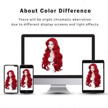 Beauty Red Mermaid Wigs ,28INCH,Curly Long Hair Daily Wig Heat Resistant Synthetic Fiber For Halloween For Cosplay For Christmas