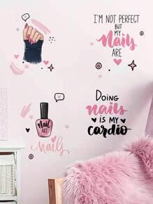 1pc Cartoon Nail Art Manicure Salon Decor Decal Sticker, Girl Beauty DIY Adhesive Wall Sticker,Stickers,Wall Decal,Vinly Decal For Home Decorations,Spring Decoration Items Refesh Your Home,Rama Decoration Stickers Gifts Birthday Graduation