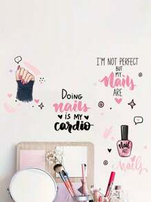1pc Cartoon Nail Art Manicure Salon Decor Decal Sticker, Girl Beauty DIY Adhesive Wall Sticker,Stickers,Wall Decal,Vinly Decal For Home Decorations,Spring Decoration Items Refesh Your Home,Rama Decoration Stickers Gifts Birthday Graduation