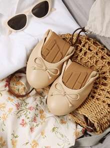 Women Nude Bow Knot Flats Slip On Ballet Flats Round Toe Foldable Comfortable Soft Lightweight Travel Vacation Dress Flats Shoes - 米色 - 查看 5