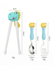 Conjunto personalizado de cuchara, tenedor y palillos de entrenamiento de acero inoxidable, ideas de regalo para regreso a la escuela, invierno, San Valentín para niño o niña