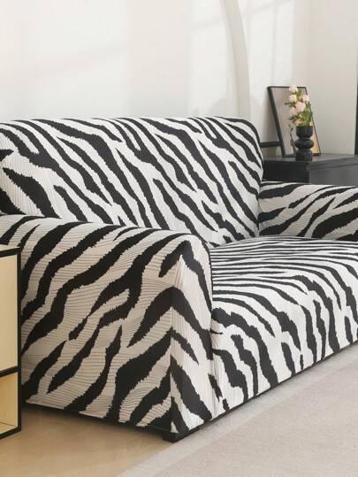 1pc Zebra Print Sofa Slipcover, Stretch & Simple Design For All Seasons, Sofa Protective Cover For Home Decor