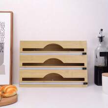 4 In 1 Bamboo Wrap Dispenser With 3 Compartments, Perfect For Plastic, Foil & Parchment Paper Rolls Towels, Kitchen Essential Wall-Mounted Multifunctional Organizer - 4 In 1 Bamboo Foil Dispenser - View 3