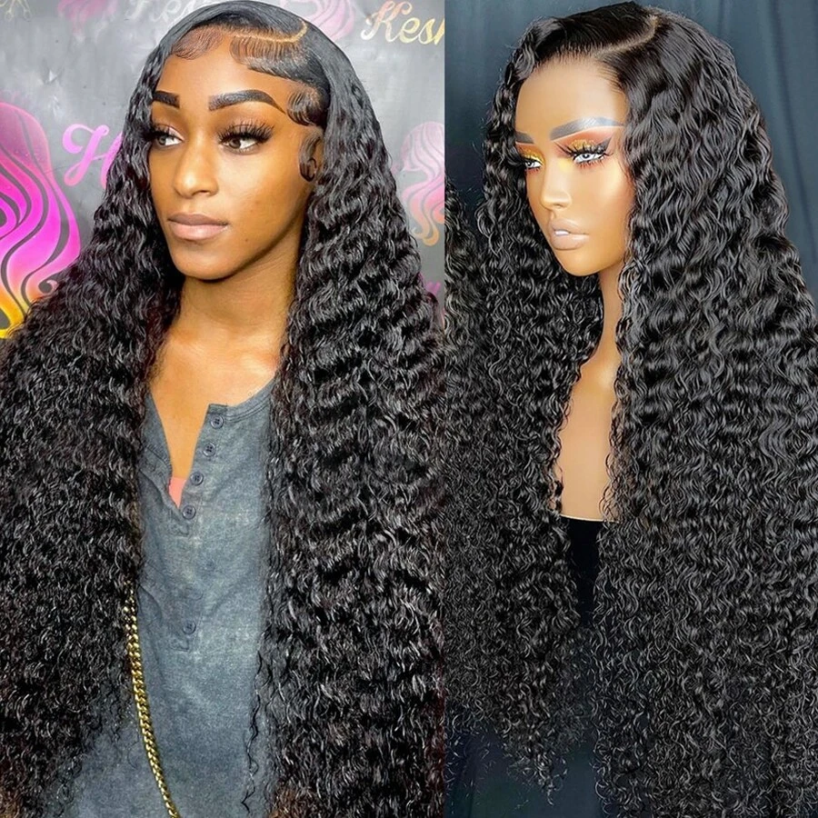 13x6 HD Transparent Lace Frontal Wigs 250% Density Deep Wave Transparent Lace Front Human Hair Wigs Pre Plucked With Baby Hair Natural Color 16-36 Inch Deep Wave Wigs Human Hair For Women - Natural Black - Xem 1