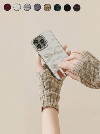 1 Paio di guanti corti autunnali e invernali, copribraccio senza dita in filo di lino generico, polsini lavorati a maglia riscaldanti mezze dita per uomo e donna, San Valentino