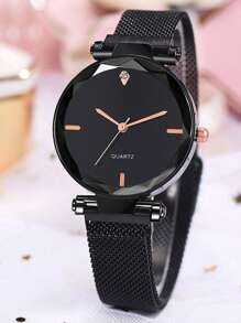 5pcs Rhinestone Decorated Quartz Watch Bracelet Set For Her Gift Women'S Watch As A Gift For Students Returning To School - Black - View 2