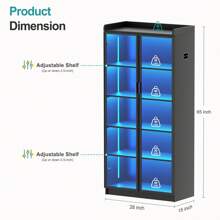 HNEBC Tall Storage Cabinet Up To 70", LED Kitchen Pantry Cabinet With Human Body Induction, 5 Tier Bookcase Display Cabinet With Adjustable Shelves For Living Room Office - màu đen - Xem 8