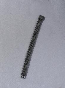 1pc 14mm Width Rhinestone Rhombus Cuban Link Bracelet, European And American Hip Hop Cool Bracelet Accessories, Boyfriend Gift