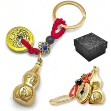 1 Set Of 12 Zodiac Feng Shui Gourd Keychains Gift Box - Brass Gourd, Lucky Coin, Bringinging Good Luck And Wealth, Chinese Style Pendant, Suitable For Collection And Gifting - Bronze - View 12