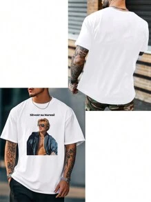 Customized Men Short Sleeve T-Shirt, Personalized Graphic Design + Text Customization, Add Your Text And Photo/Couple/Family/Best Friend/Pet Photo, Personalized Photo & Text Customization, Men Black Casual Round Neck Short Sleeve Tee, Birthday Party, Anniversary, Holiday Gift, Birthday Gift