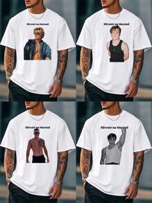 Customized Men Short Sleeve T-Shirt, Personalized Graphic Design + Text Customization, Add Your Text And Photo/Couple/Family/Best Friend/Pet Photo, Personalized Photo & Text Customization, Men Black Casual Round Neck Short Sleeve Tee, Birthday Party, Anniversary, Holiday Gift, Birthday Gift