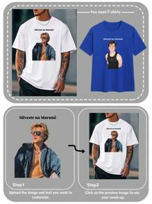 Customized Men Short Sleeve T-Shirt, Personalized Graphic Design + Text Customization, Add Your Text And Photo/Couple/Family/Best Friend/Pet Photo, Personalized Photo & Text Customization, Men Black Casual Round Neck Short Sleeve Tee, Birthday Party, Anniversary, Holiday Gift, Birthday Gift