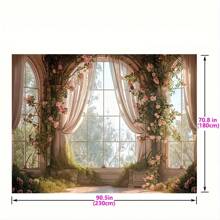 Enchanting Spring Rose Castle Window View Background - Multi Functional Polyester Fabric Suitable For Easter, Birthdays, And Photo Booths, Easy To Hang Design - Multicolor - View 2
