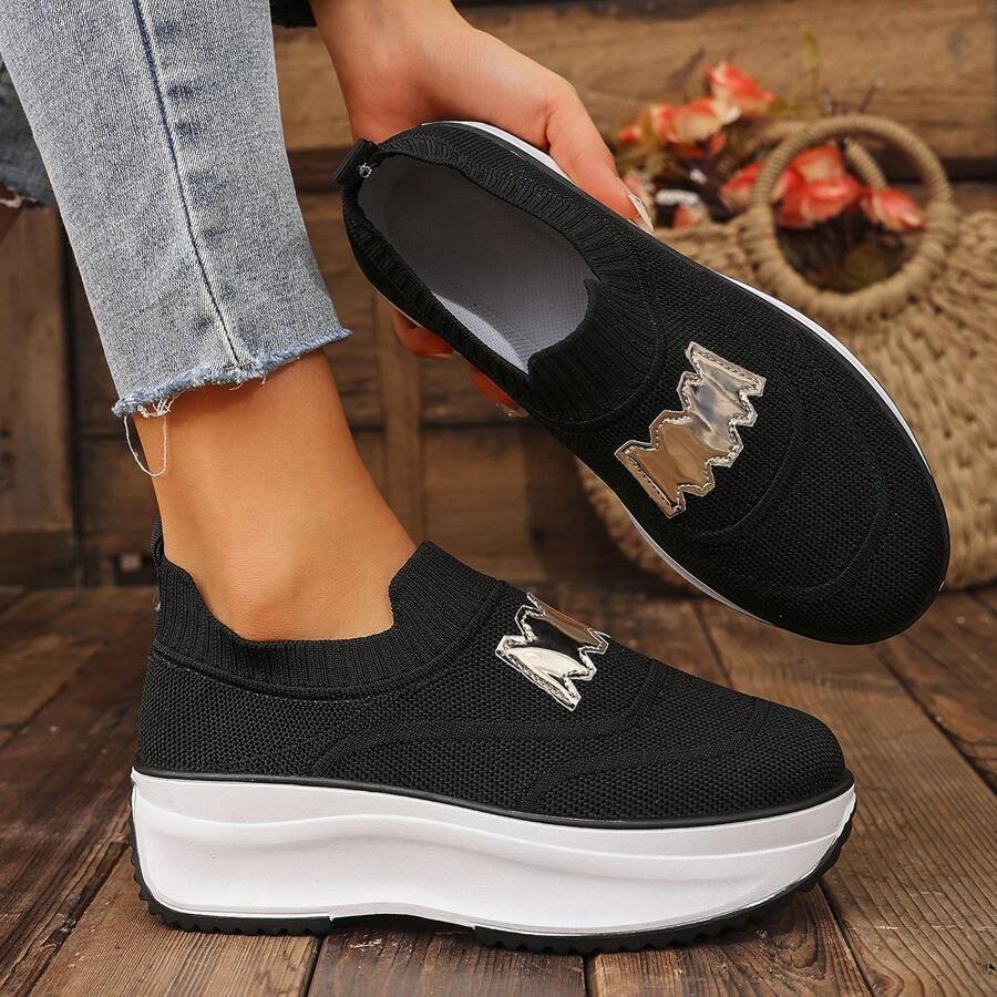 Plus Size Women's Fashion Mesh Slip On Platform Casual Sneakers