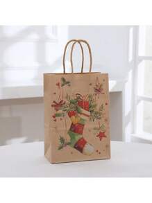 4 piezas/12 piezas Bolsas de regalo de Navidad de papel kraft, bolsas de regalo de Navidad, bolsas de tela de Navidad, bolsas de regalo para fiestas navideñas con asas, adecuadas para celebraciones de Navidad, decoración navideña, decoración de Navidad
