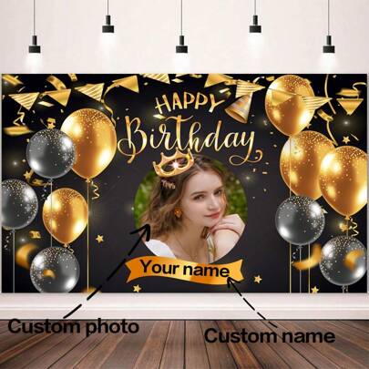 Personalisierter Hintergrundstoff mit Namen/Foto-Muster, Dekoration für Geburtstag, Fest, Party, Bar, Wohnzimmer, dekorativ, modisch, hochwertig, stilvoll, exquisit personalisiert, ideal als Geschenk zum Kindertag für ihn, ideal als Geschenk für sie, Freund, Vater, Freundin, Mutter, Familie, Freunde, Teeraum, Zuhause, Garten, Büro, für Jahrestage, Valentinstag, Muttertag, Geburtstage, Vatertag, Abschluss, Hochzeiten, Einweihung, Gala-Nacht, personalisierte Party-Hintergründe, schickes Herbst-Design