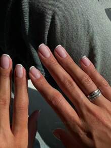 24Pcs/Set New Short Square Press-On Nails, Minimalist French Style Fashion Nail Kit Including 1 Scrubbing Strip And 1 Clear Gel Nail, White Gift Box Suitable For Girls Women Party Dance Wedding Birthday Daily Wear Nail Supplies Nails - Multicolor - View 4