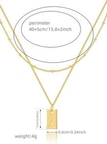 2pcs Stainless Steel Double Layer Chain 26 Letters A-Z Name Initial Pendant Necklace, Women Daily Wear Jewelry Gift For Friend - Yellow Gold - View 7