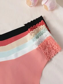 6 piezas de bragas sin costuras de seda de hielo para mujer, con ropa interior deportiva cómoda y transpirable, con encaje y diseño de cintura en V sexy