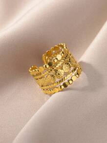 1 Pc Fashion Multi-Layered Geometric Open Ring For Women Gold Color Stainless Steel Wide Ring Wedding Party Jewelry Gift