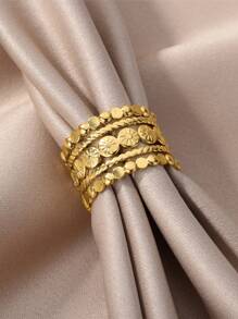 1 Pc Fashion Multi-Layered Geometric Open Ring For Women Gold Color Stainless Steel Wide Ring Wedding Party Jewelry Gift