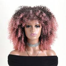 16" Short Curly Afro Kinky Wig, Multi-Color Fluffy Synthetic Fiber Wig, Suitable For Daily Wear, Holiday, Wedding, Birthday, Party, Halloween Costume - 彩色 - 查看 23