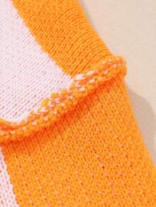 格纹橙色主教袖优雅毛衣，长袖上衣