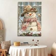 Charming Snowman Canvas Art - Wooden Framed Wall Decor For Living Room, Bedroom, Hallway | Perfect Winter Home Accent