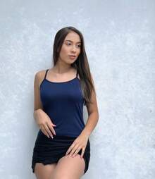 Women's Plain Tank Top In Vicolycra Mesh Baby Look Thin Straps Various Colors - 藏蓝色 - 查看 2