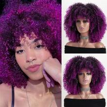 16" Short Curly Afro Kinky Wig, Multi-Color Fluffy Synthetic Fiber Wig, Suitable For Daily Wear, Holiday, Wedding, Birthday, Party, Halloween Costume - 彩色 - 查看 27