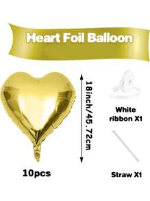 10pcs/Set 18inch Heart Shaped Foil Balloon In Gold, White, Red, Pink, Blue, Cream, Light Gold, Black - Perfect For Birthday Party, Wedding, Valentine's Day, Anniversary, Bridal Shower, New Year Party Decoration, Room Decor, Photo Props - Multicolor - View 21