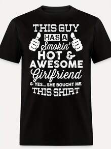 Men's Cool Girlfriend Boyfriend Love Letter Printed T-Shirt, Comfortable And Breathable Cotton Short Sleeves, Summer Casual Wear, The First Choice For Going Out, 220g - màu đen - Xem 1