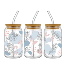4pcs Bohemian Style Wild Flowers UV DTF Cup Sticker, Adhesive, Suitable For 16oz Glass Jars - DIY Packaging Stickers
