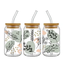 4pcs Bohemian Style Wild Flowers UV DTF Cup Sticker, Adhesive, Suitable For 16oz Glass Jars - DIY Packaging Stickers