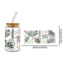 4pcs Bohemian Style Wild Flowers UV DTF Cup Sticker, Adhesive, Suitable For 16oz Glass Jars - DIY Packaging Stickers