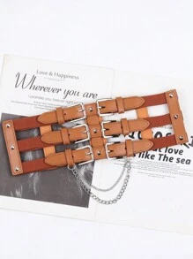1 pieza Cinturón de estilo punk europeo y americano con cadena para mujer, banda decorativa para la cintura para vestidos y chaquetas, accesorio de entrenador de cintura de verano para damas, decoración de cadena gótica punk para vestido, cinturón negro de mujer para vestido, entrenador de cintura para adelgazamiento y control del abdomen