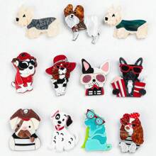1pc Fashion Acrylic Patchwork Adorable Glasses Wearing Dog/Puppy Animal Design Brooch, Suitable As Gift For Women