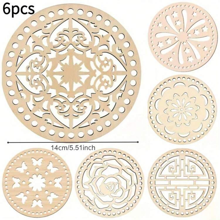6pcs Set Apricot Crochet Basket With Wooden Bottom And Lid - DIY Weaving Kit For Creative Craft, Dream Theme - Wood Color - View 2