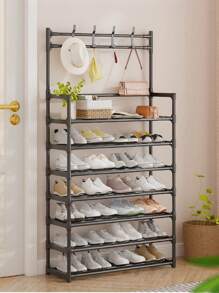 1pc Multifunctional Metal Entryway Shoe Rack With 4/5 Tiers Shoe Storage Shelves And Coat Hooks - Organize Your Entryway And Keep Your Clothes And Shoes Tidy